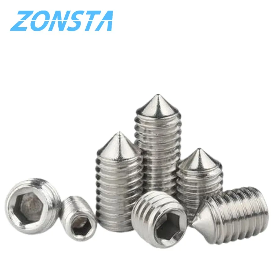 10pcs Hex Hexagon Socket Set Screws M2 M3 M4 M5 M6 M8 M10 M12 304 Stainless Steel Tapered End Grub Bolt Cone Point Grub Screw