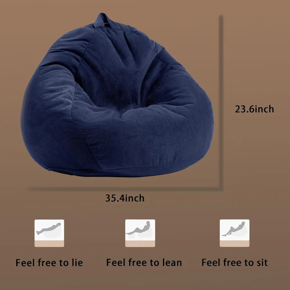 3FT Memory Foam Bean Bag Chairs for Teens or Adults with Filling Bean Bag Sofa with Handle Super Soft Washable Corduroy Fabric L