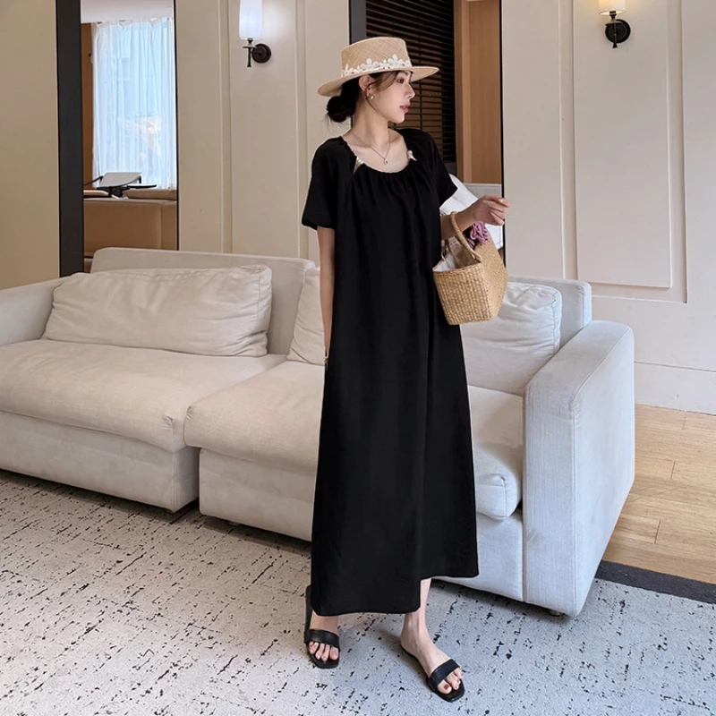 فستان صيفي رائع من القطن والكتان بأكمام قصيرة أنيق طويل مقاس كبير مطرز للعطلات فستان نسائي فضفاض مناسب رداء Elbise