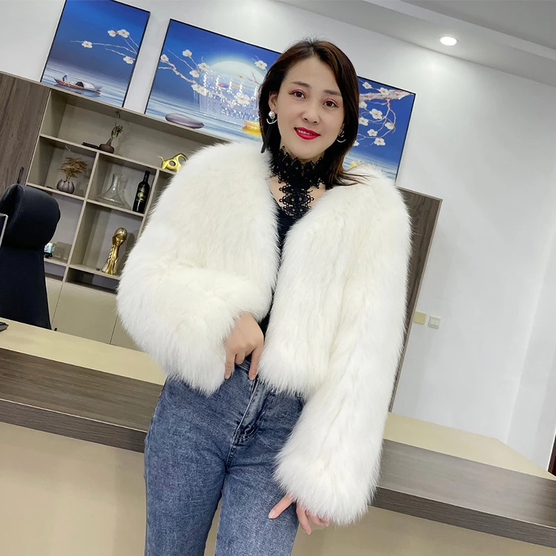 2023 New Style Jackets Fashion Real Fox Fur Coat Autumn Winter Luxury Knitted Fur Coat Women Double Long Sleeve Woven Liner