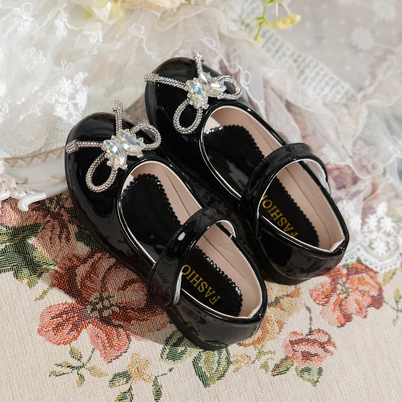 2024 Autumn New Children Princess Leather Shoes for Girls Fashion Soft Comfortable Elegant Chic Bowtie Party Wedding Dress Shoes