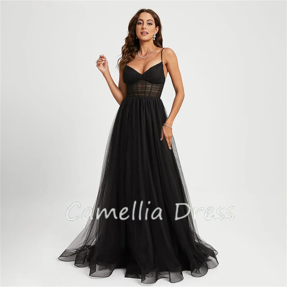 Princess Ball-Gown Evening Dresses V-Neck Party Dresses Sweep Train Tulle Formal Dresses Vestidos De Fiesta فساتين السهرة