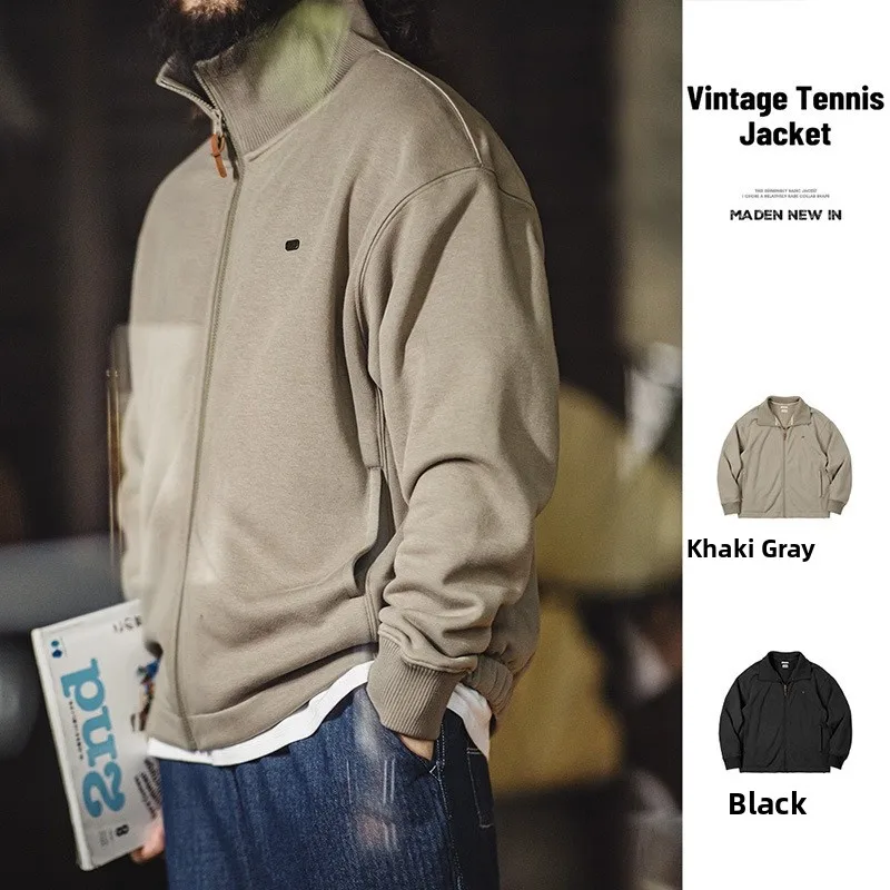 

Maden High Collar Fce Lined Jaet American Casual Sport Open Cardigan Sweatirt Men Autumn Warm Breathable Outerwear