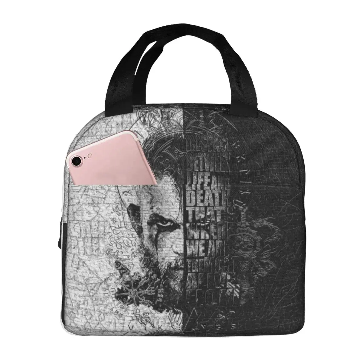 Viking King Ragnar Lothbrok Quotes Insulated Lunch Bags for Women Valhalla Warrior Portable Thermal Cooler Food Lunch Box