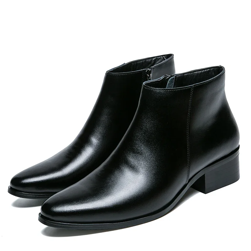 Classic Black Leather Ankle Boots For Men Women British Style Pointed Toe Men's Chelsea Boots Comfortable High Top Dress Shoes