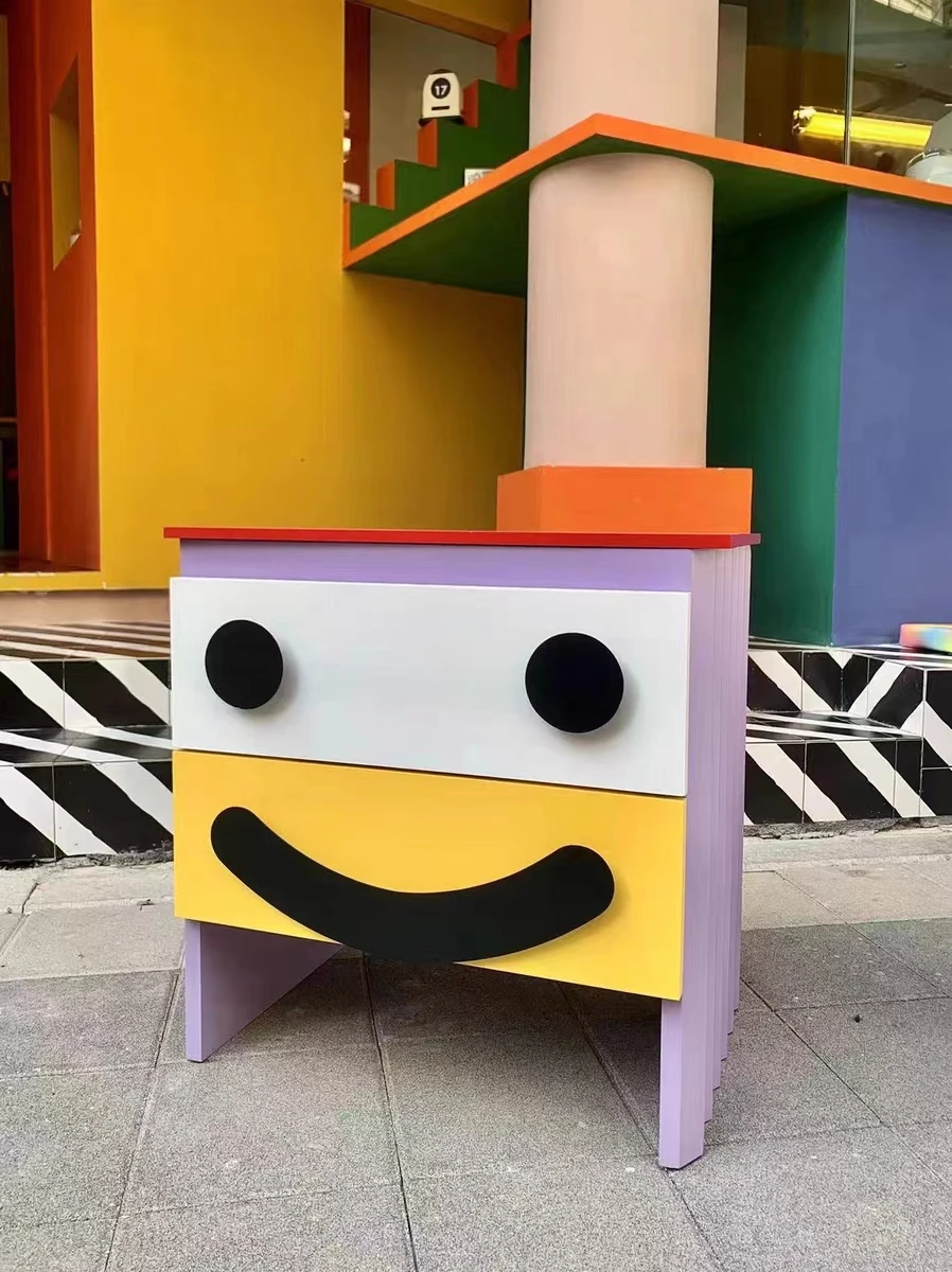 Memphis Smiley Face Coffee Table Sideboard Art Creativity Living Room Home Bedside Cabinet Cartoon Cute Storage Rack Storage Cab