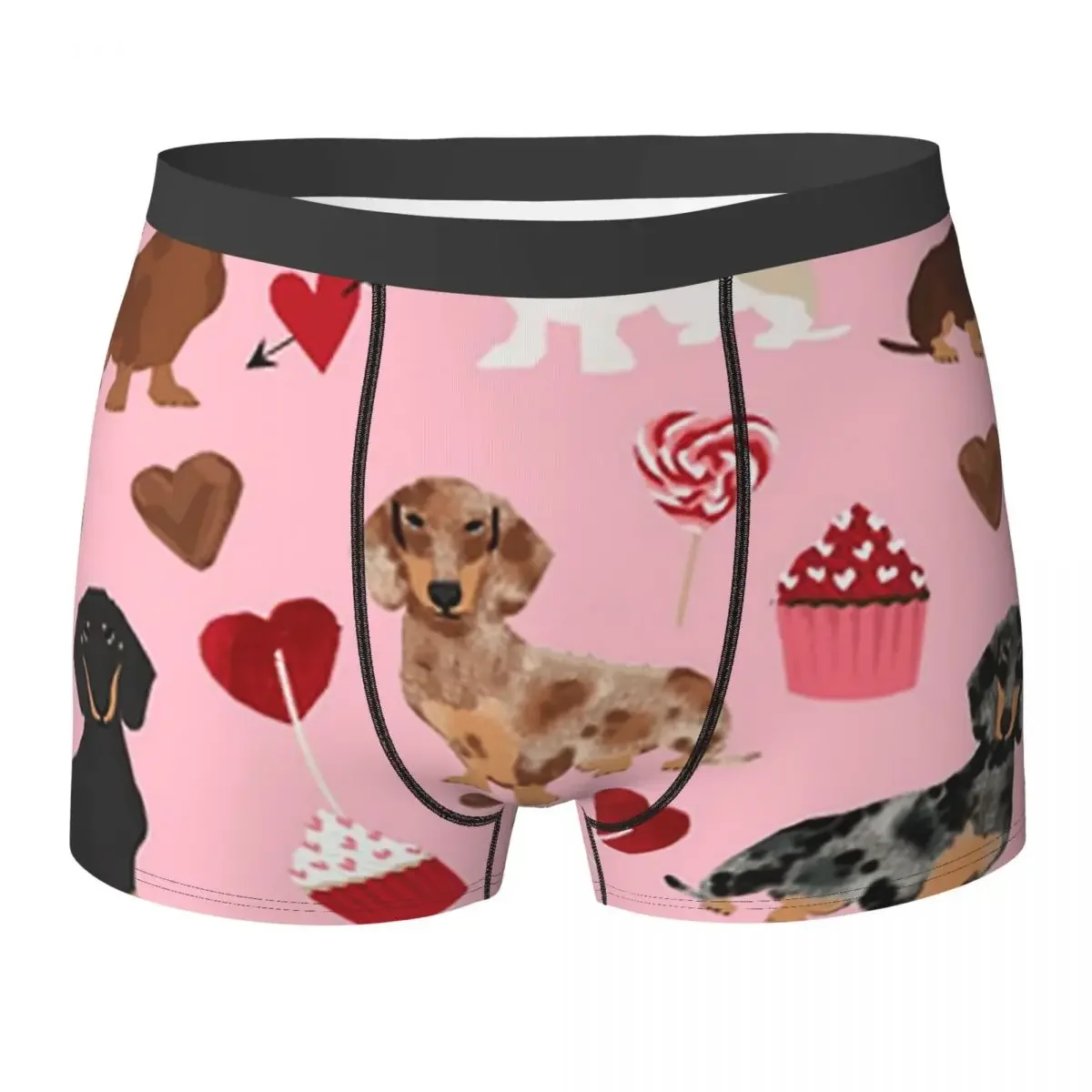 Boxer Underpants Shorts Dachshund Dogs Hearts Cookies Panties Men's Breathable Underwear for Homme Man Boyfriend Gift