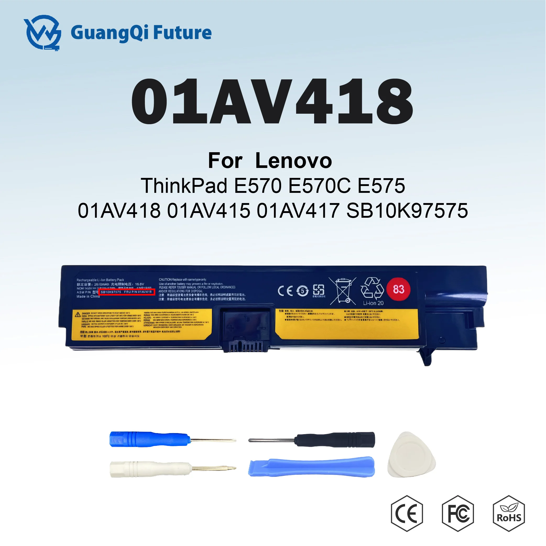 

01AV418 SB10K97575 2670mAh 41Wh Laptop Battery For Lenovo ThinkPad E570 E570C E575 Series 01AV415 01AV417 01AV416 SB10K97571