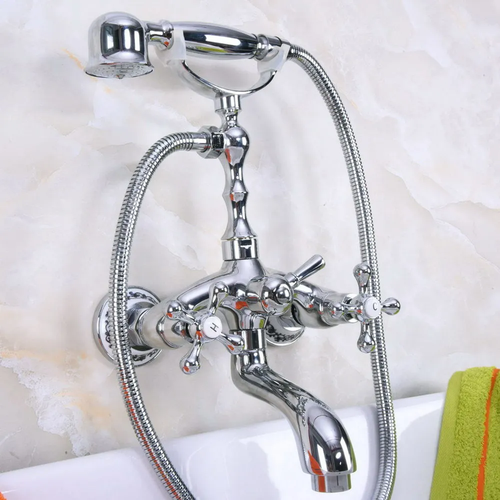 

Bathtub Faucets Wall Mounted Bathroom Bath Shower Faucets Polished Chrome Bathtub Faucet With Hand Shower Nna195