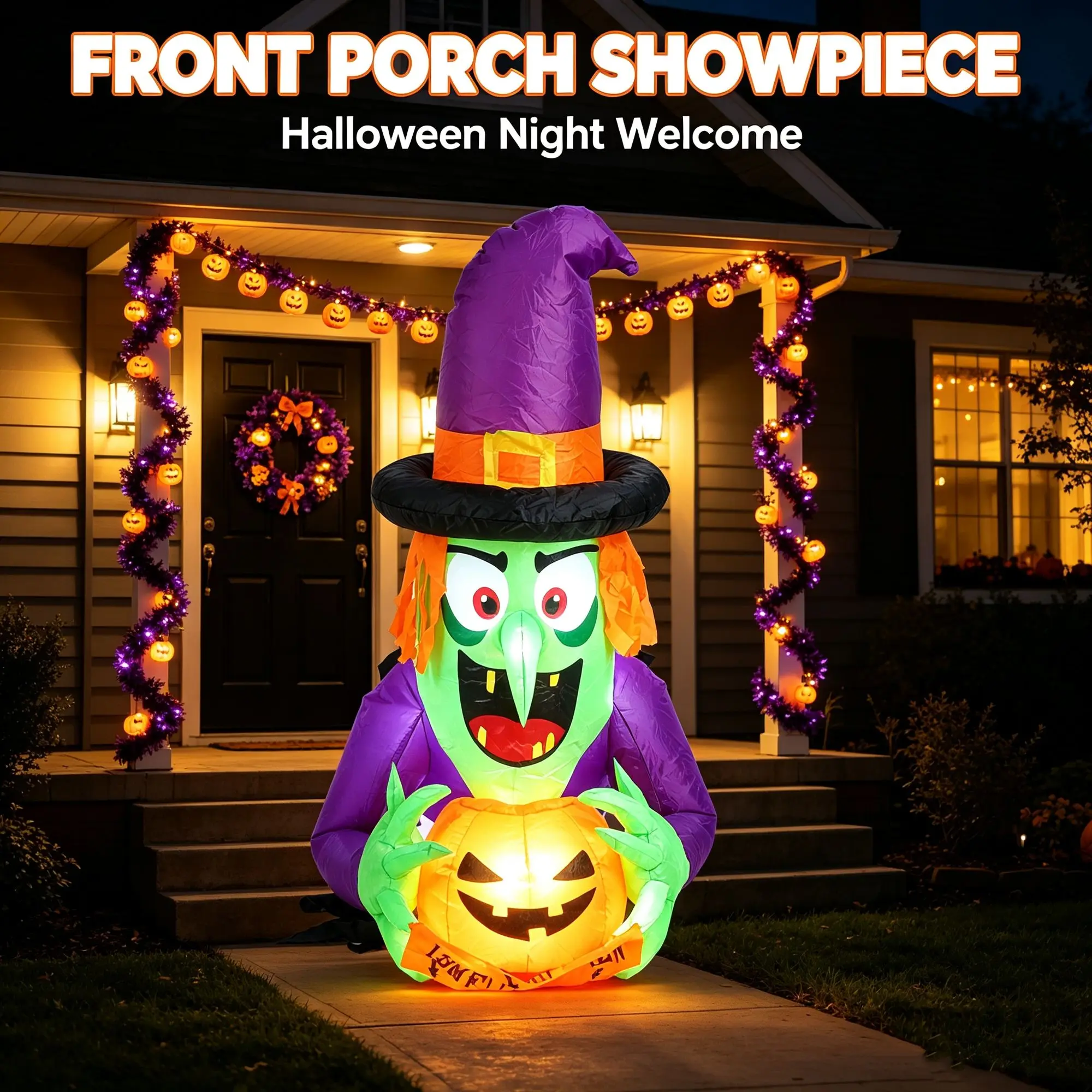 Halloween Giant Inflatable Decor with Built-in LED Lights, Thickened 210T Polyester Weatherproof Ornament with Powerful Blower, Fast Inflation for Yard, Lawn, Garden, Outdoor Holiday Party