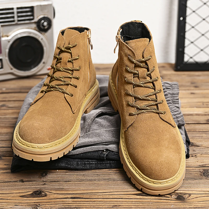 

Men Four Seasons New Thick Soled Fashion Boots Side Zipper Exquisite Commuter Youth Plus Cotton Warm Motorcycle