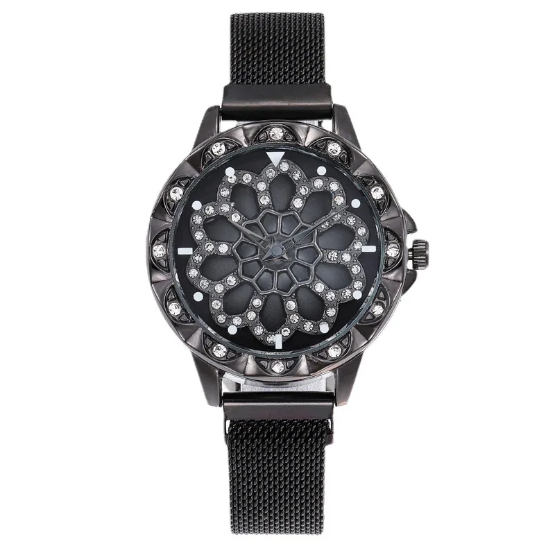 UTHAI BK21 модные женские часы с полой цветочной пластиной, вращающиеся бриллиантовые кварцевые часы, легкие роскошные часы, подарочные часы для женщин