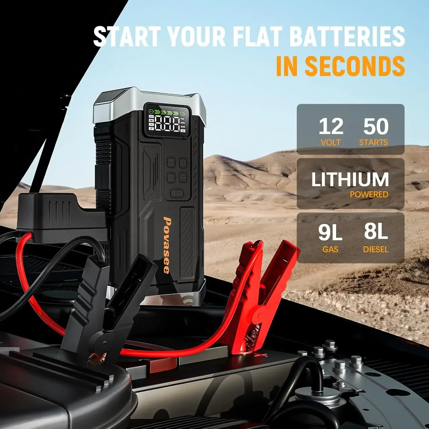 [2026NEW Model] 5000A Jump Starter with Air Compressor,Car Jumper Starter Portable with 150PSI Tire Inflator 12V Jump Box with L