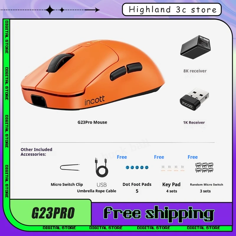 

Incott G23 Pro Wireless Mouse Dual Mode 8k Fast Charge Paw3950 Sensor Custom Mouse Hot Swap Ergonomics Accessories Pc Gamer Gift