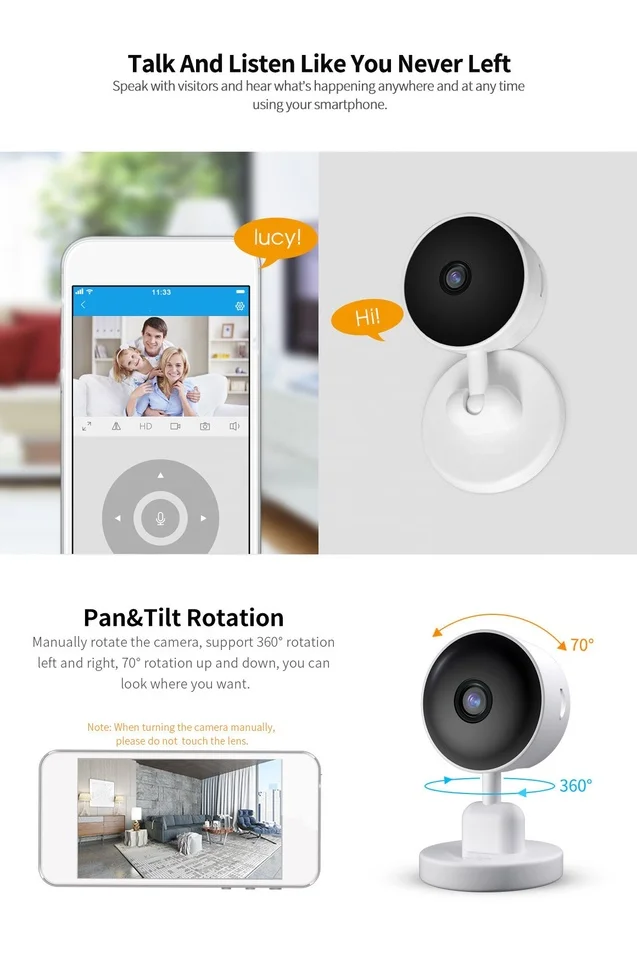 Mini câmera sem fio interior para o bebê, rastreamento automático, Smart Home Security, Monitor Pet, Wi-Fi, 1080p, 3MP, Tuya