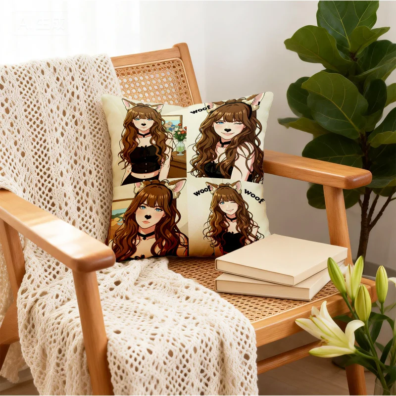 Coussin décoratif de 18,18 pouces avec garniture incluse, motif oreilles de chiot Euphoria Cassie, en peluche, idéal pour les adolescents et les fans