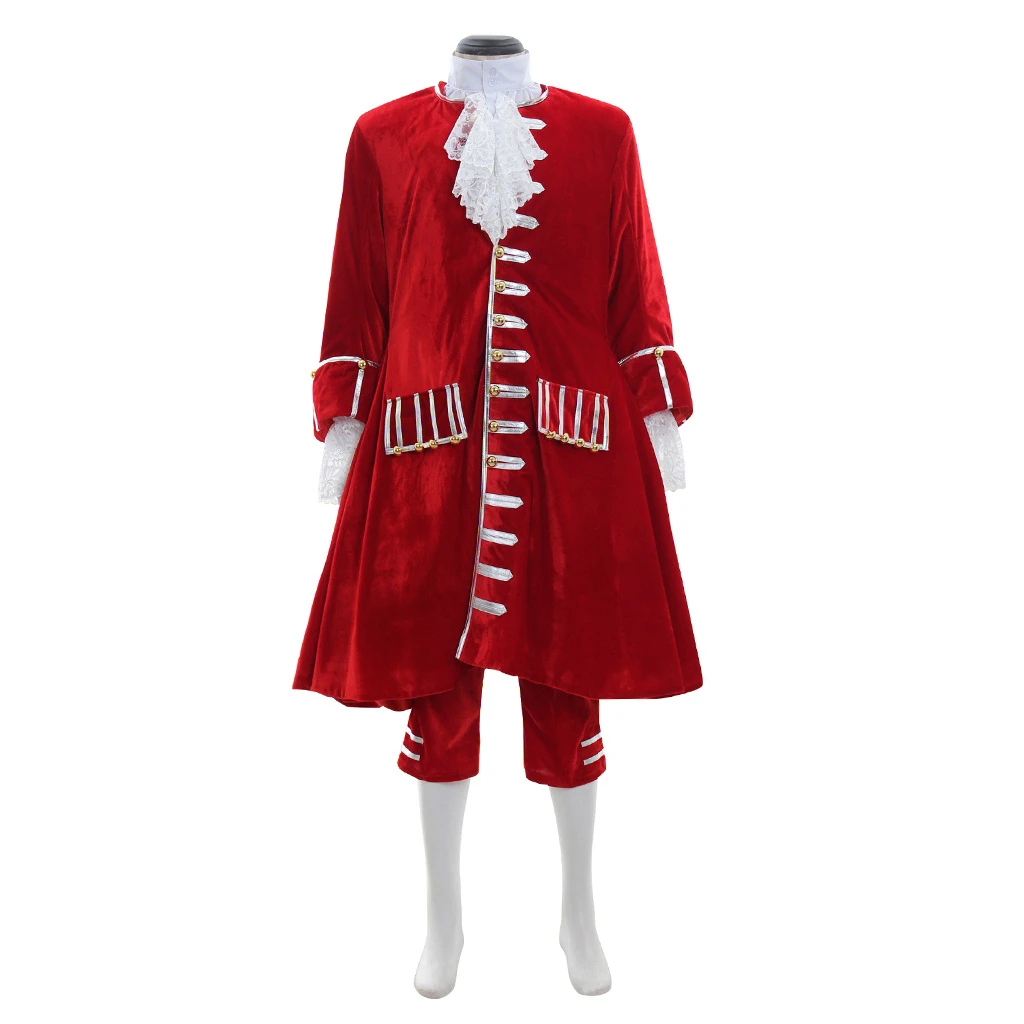 

Vintage Rococo Colonial Medieval Men Fashion Outfit Men's Red Velvet Medieval Outfit Cosplay Costume