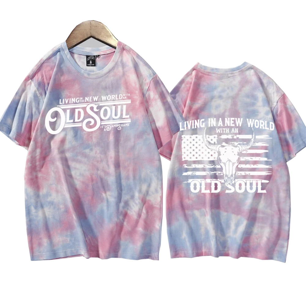 Oliver Anthony Living In A New World with An Old Soul Tie Dye Shirts Harajuku Round Neck Short Sleeve Unisex T-Shirt Fans Gift