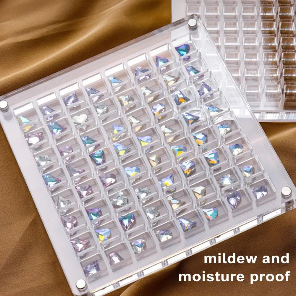 Nail Rhinestone Box Acrylic Nail Rhinestone Storage Box with 36 Grids Magnetic Suction Organizer for Nail Jewelry Eco-friendly