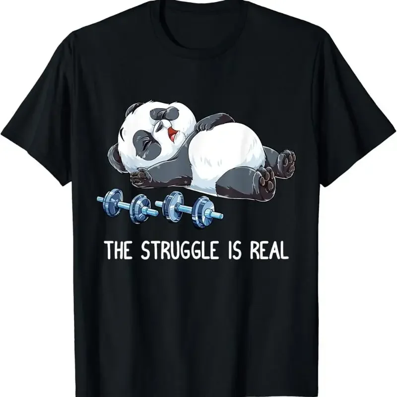 Panda The Struggle Is Real Weightlifting Fitness Gym Funny T Shirt