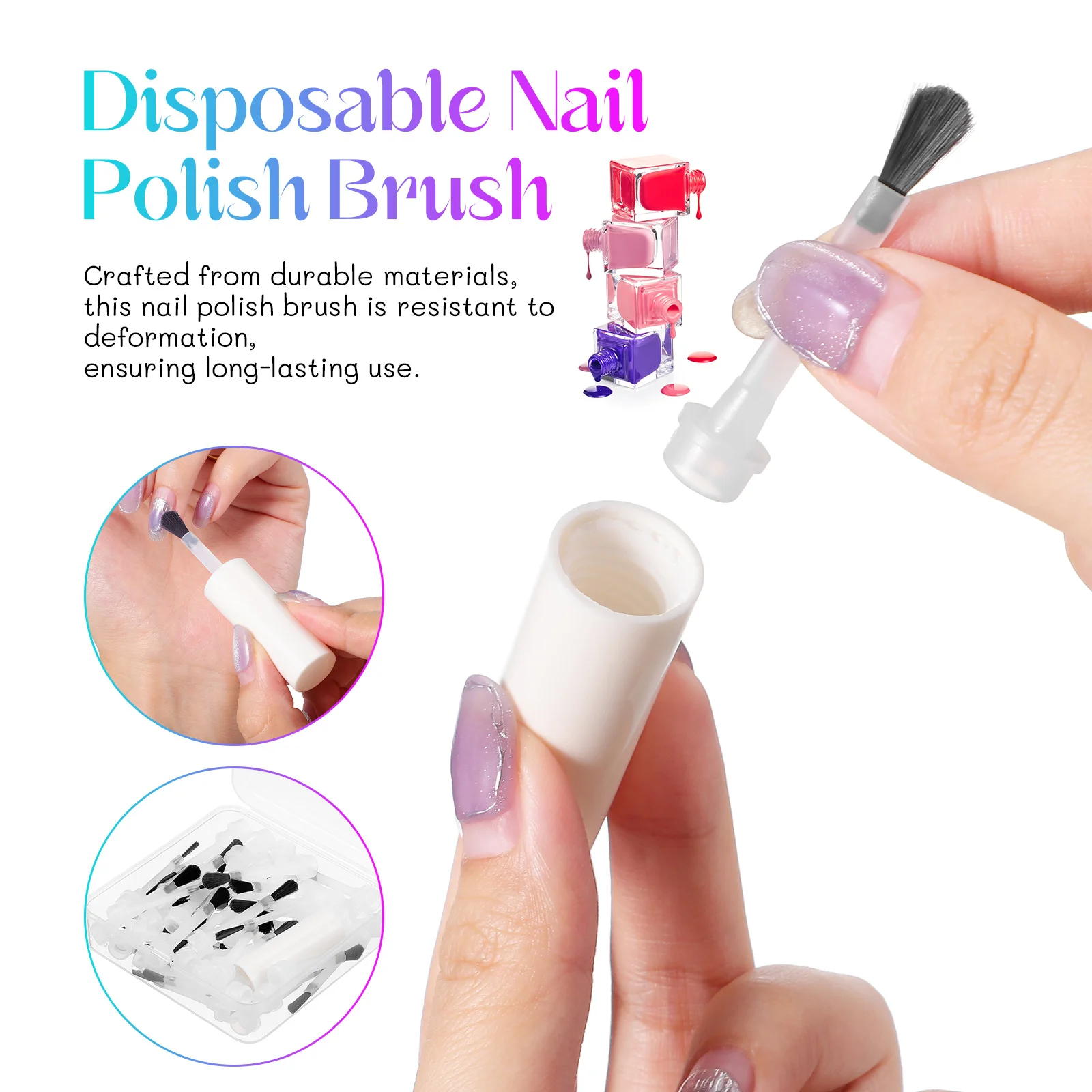 50 Uds. De pinceles desechables para esmalte de uñas, mango ergonómico, aplicación uniforme precisa, cepillo de repuesto para esmalte de uñas en Gel para manicura