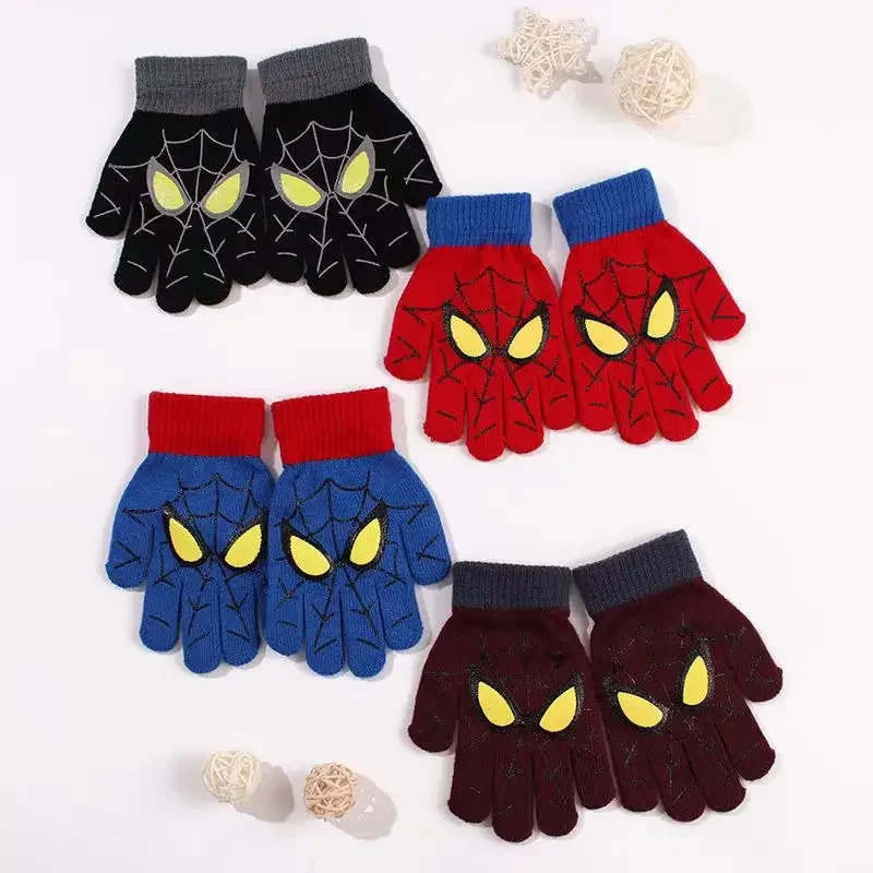 Diseny Spiderman Winter Children's Warm Gloves Marvel Anime Cartoon Knitted Gloves Cute Decoration Kids Christmas Gifts 5-10Y