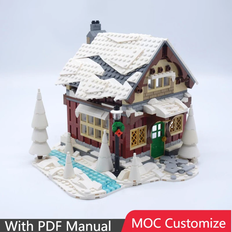 

988 шт. MOC креативные зимние маленькие домики в модульных строительных блоках, модель, обучающая игрушка «сделай сам», сборка для мальчиков, Рождественский подарок