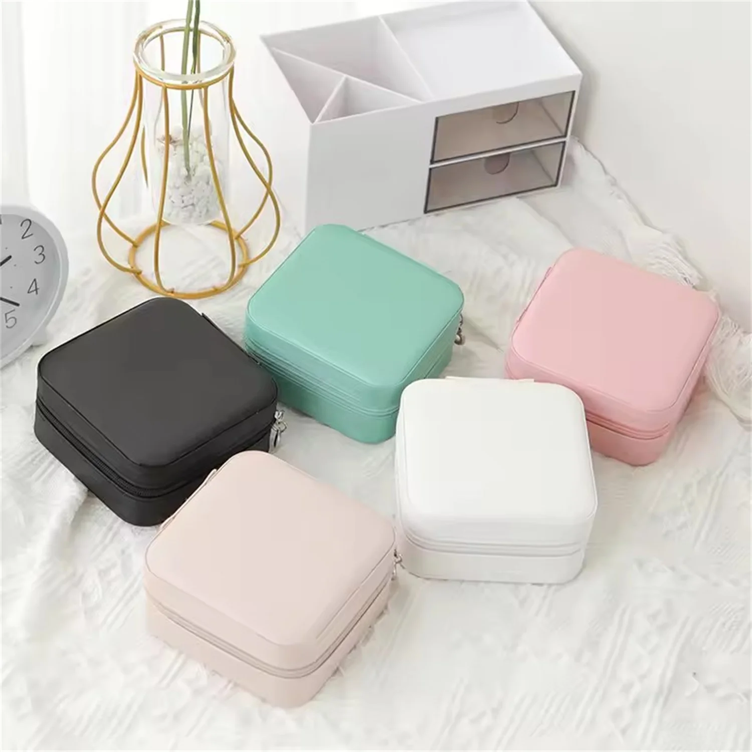 

Jewelry Organizer Display Travel Case Boxes Portable Jewelry Box Leather Storage Box For Earrings Ring Necklace Fashion