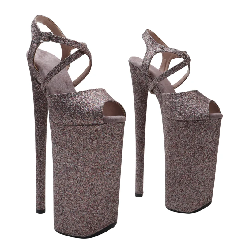 Leecabe  26CM/10inches Glitter Upper  open toe  sexy exotic High Heel platform party sandals  Pole Dance shoes