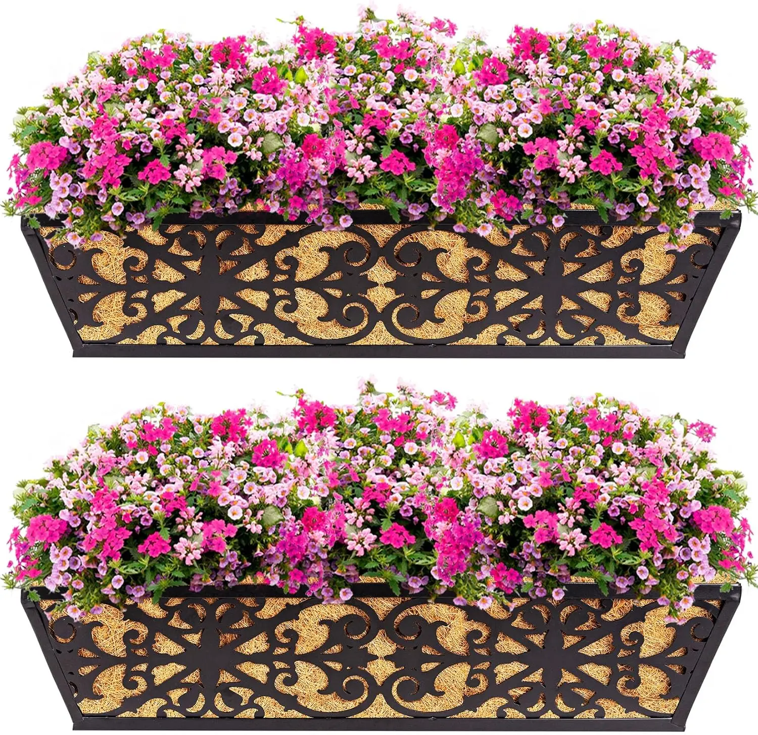 

Набор из 2-х 24-дюймовых подвесных кашпо для оконных проемов с регулируемыми кронштейнами и кокосовыми вкладышами для уличных растений, балконных цветочных ящиков