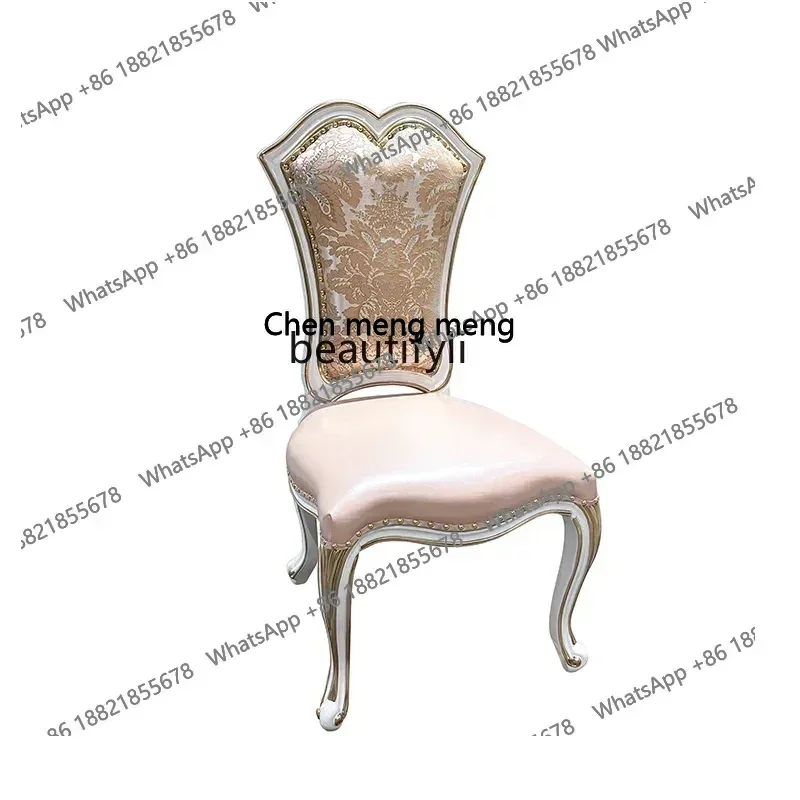 

ss8350 French leather dining chair, European restaurant soft bag first layer cowhide book chair solid wood carving flower