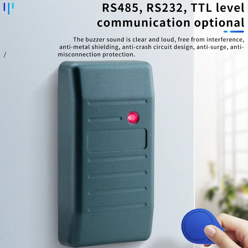 Leitor de cartão Rfid à prova d\'água DC12V, com RS485, RS232, leitor de cartão de controle de acesso de comunicação de nível TTL