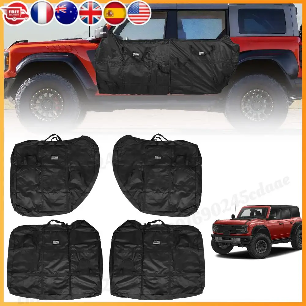 

4x Front and Rear Door Bags Oxford Cloth Front Rear Door Storage Bags Organizer with Handle Fit for Ford Bronco 4-Door 2021-2025