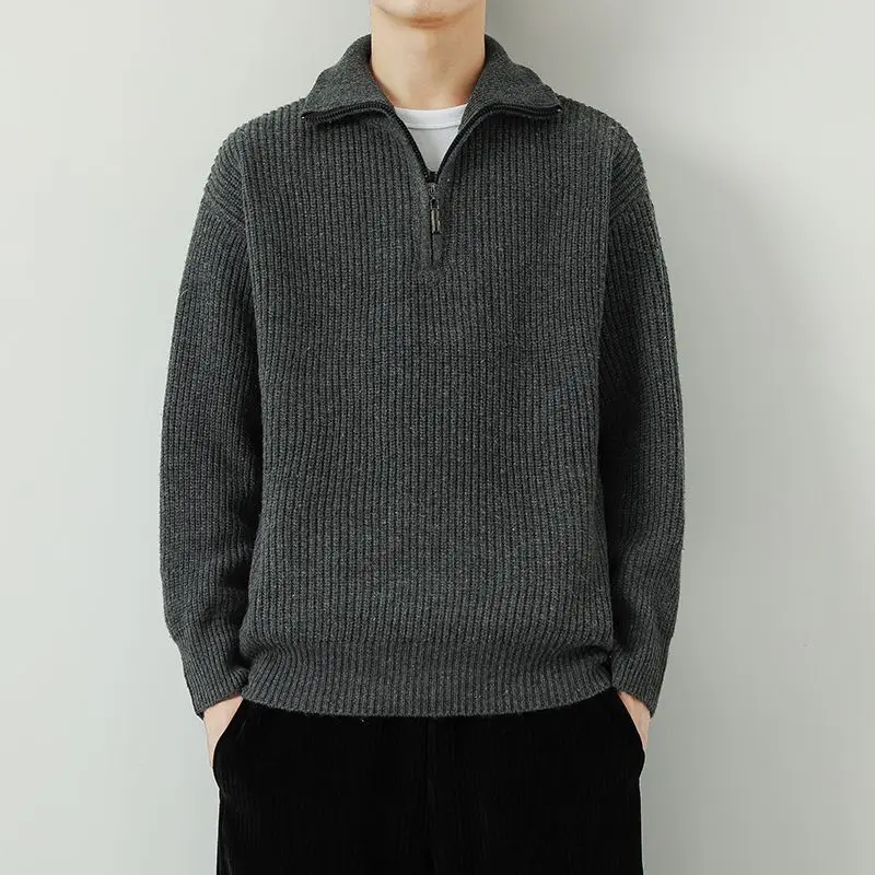 

2023 New Spring and Autumn Men's Knit Sweater Collar Loose Turn Down Collar Basic Knitting Sweater Men's Casual Pullover C106