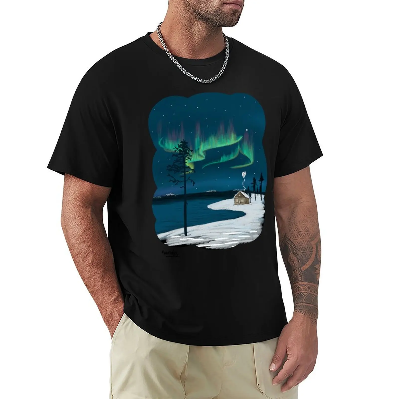 RBcozyHolidays - Love is in the air under the northern lights T-Shirt Daily Wear Plain Short Sleeve Shirt