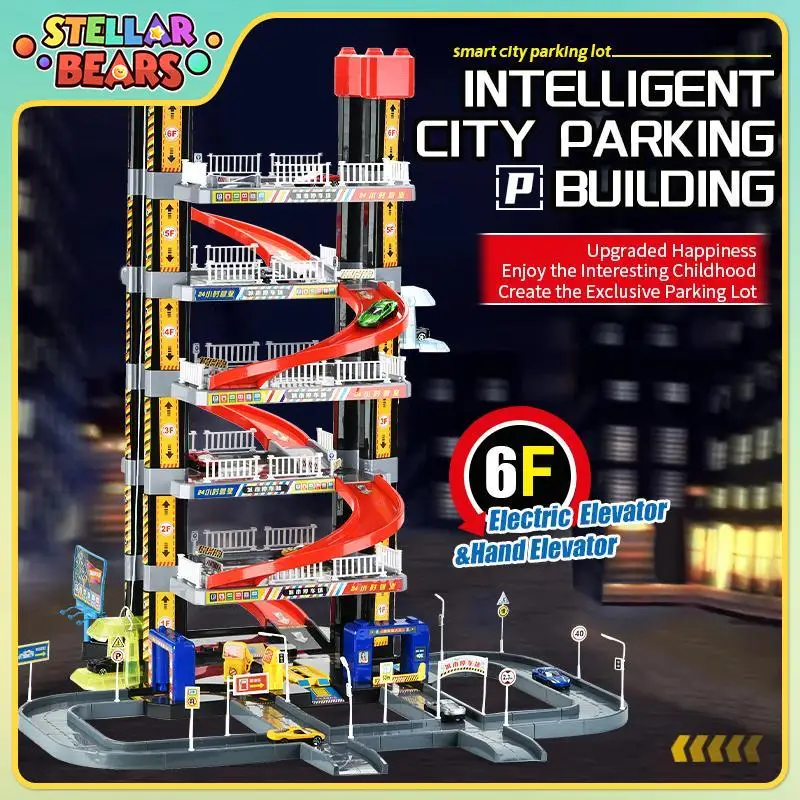 

Children's Track Parking Lot Creative Assembly Track Rail Car Toy with 2 Alloy Cars Adventure Puzzle Splicing City Parking Toys