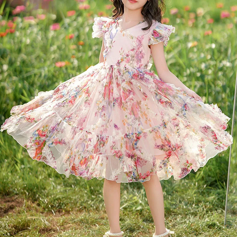 

Kids Dresses For Girls Colorful Floral Summer Dress Prom Dresses Chiffon Short Sleeves Kids Girls Clothes For Daily Vacation
