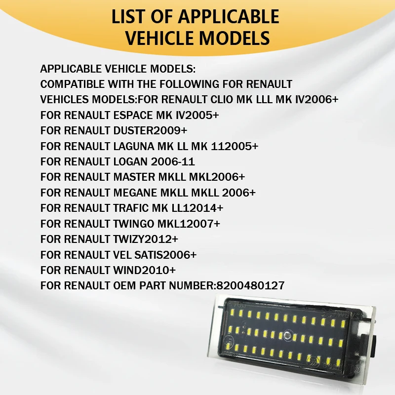2 قطعة لرينو كليو 3 2005-2014 كليو 4 2012-2019 كليو جراند تور 2013-2019 Canbus لا خطأ سيارة Led رقم لوحة ترخيص ضوء