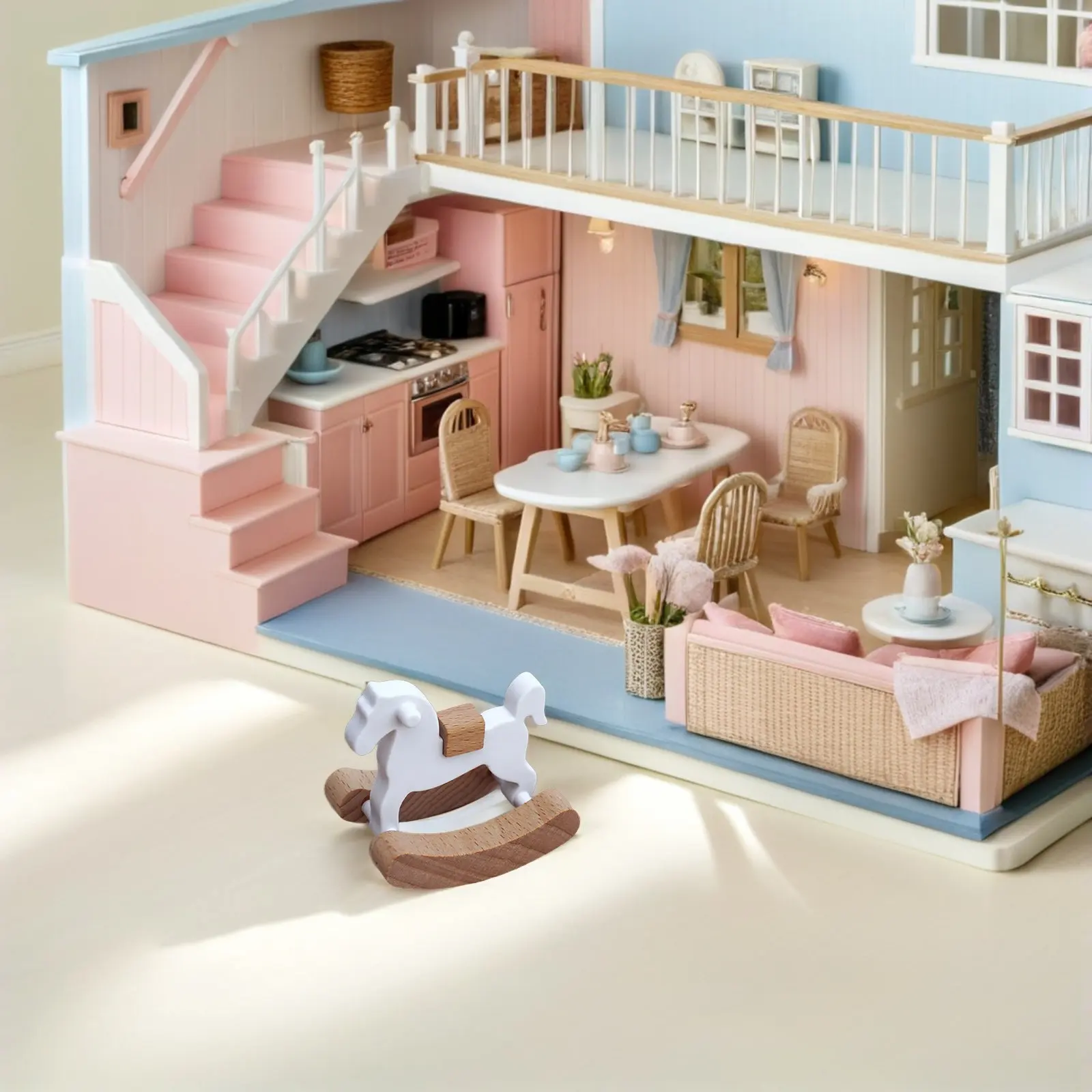 

2Pcs Mini Wooden Rocking Horse Dollhouse Decoration Rustic Style Miniature Rocking-Horse Adornment for Micro Landscape