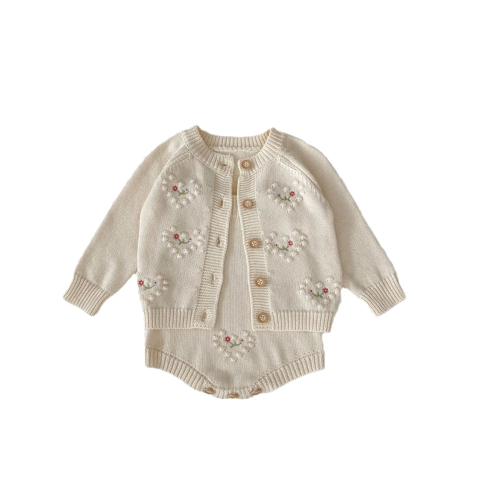 2024 New Autumn Newborn Baby Girl Clothing Set Long Sleeved Embroidery Cardigan+Jumpsuit Toddler Baby Girl Knitting Clothes Suit