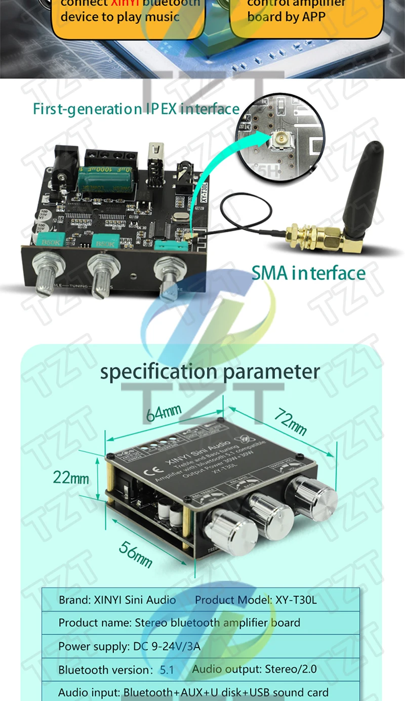 HIFI DIY Audio T30L Bluetooth Digitaler Verstärker-Board-Modul 2.0 Stereo Dual-Kanal 30W * 2 mit Höhen- und Tiefbass-Einstellungen – Detail 7