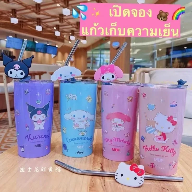 Sanrio Water Cup Kawaii Kuromi Cinnamoroll Anime Figure Stainless Steel Thermos Cup Hello Kitty Ornaments Doll Water Cup Gift image 2