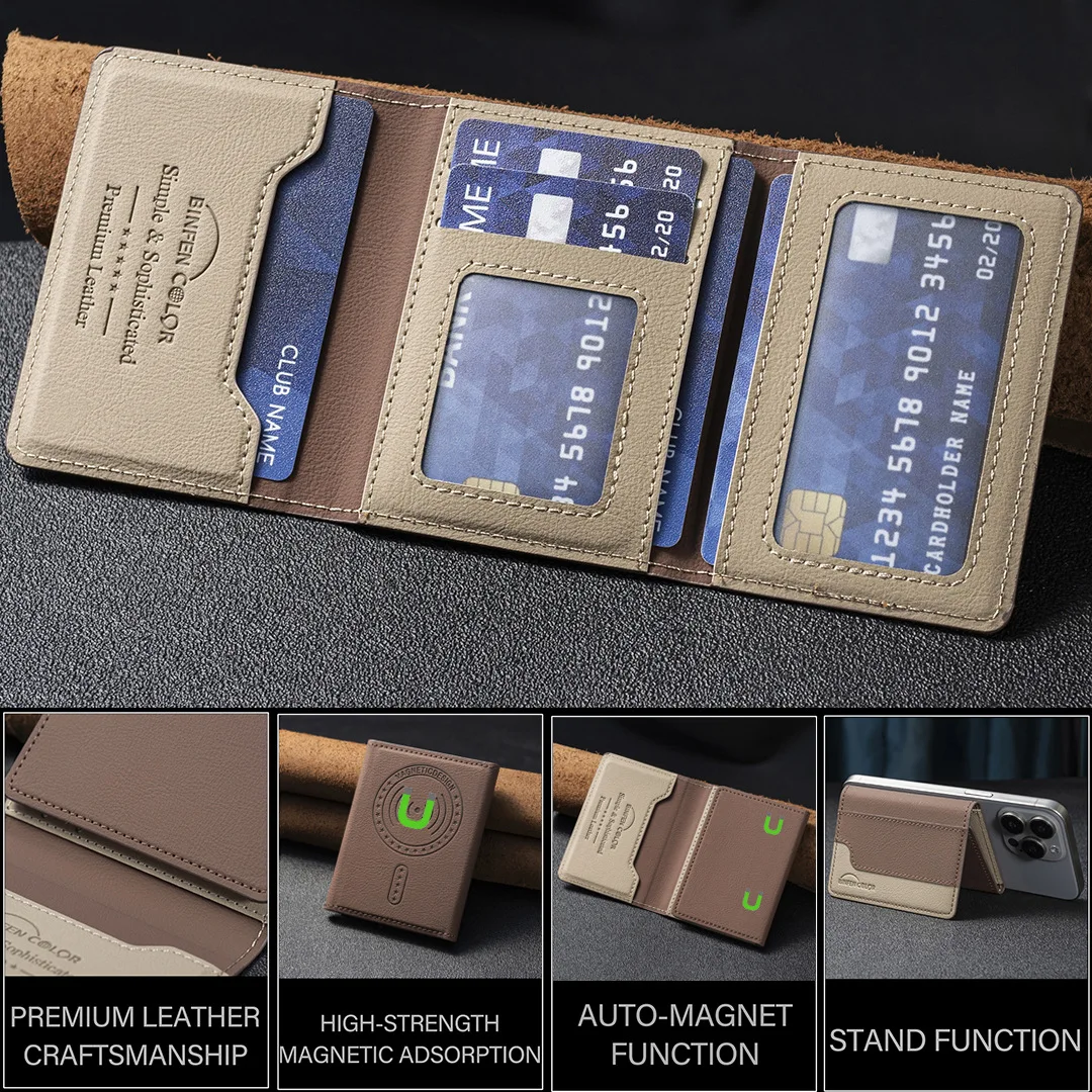 Geeignet für iPhone 16 Dreifach Faltbare Magnetische Brieftasche Kartenhalter, Magnetische Brieftasche mit Rückseitiger Saugnapf-Halterung Universelle Handy-Kartentasche – Detail 13