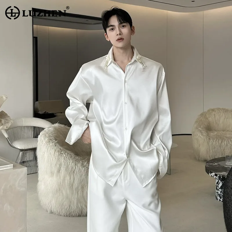 

LUZHEN 2026 Spring New Original Collar Patchwork Decorate Long Sleeve Shirt Men's Solid Color High Quality Casual Clothes JY6224