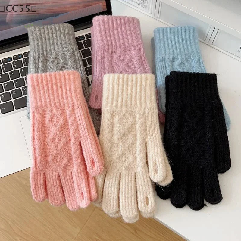 CC55Thickened Knitted Autumn Winter Gloves Touchscreen Compatible Riding Warmth Insulation Pure Color Cute Gloves Unisex