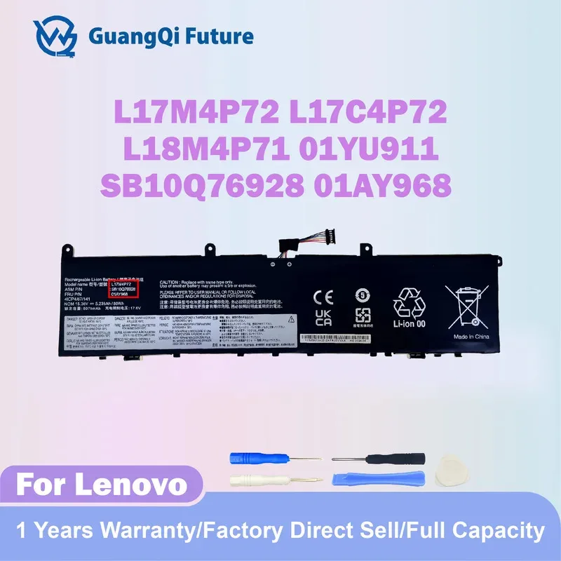 

L17M4P72 01AY968 SB10Q76928 80Wh 15.36V L17C4P72 Laptop Battery Replacement for Lenovo ThinkPad X1 Extreme 1st Gen/2nd Gen Think