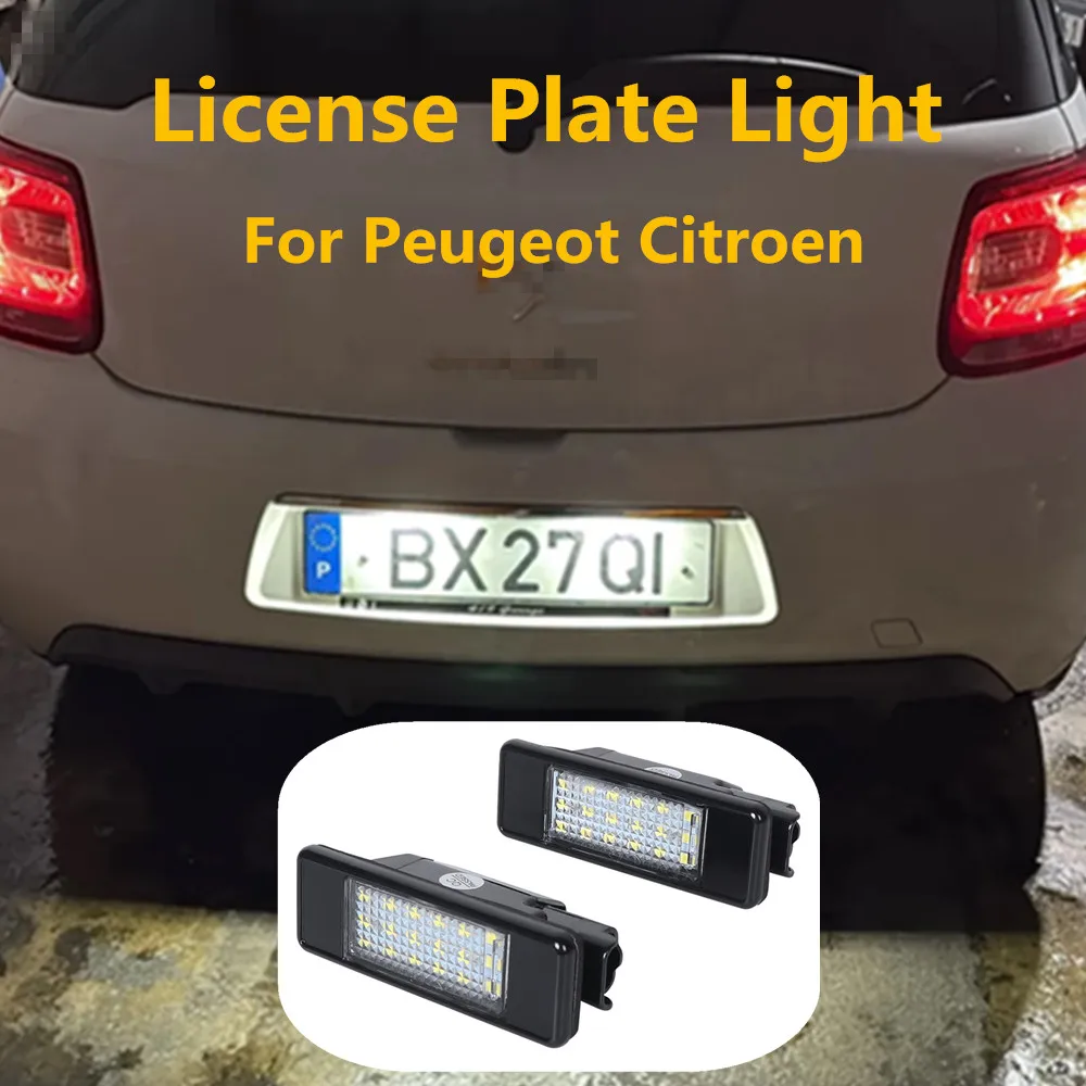 

New White LED Car License Plate Light Bulbs Accessories For Citroen C2 C3 C4 C5 C6 C8 Peugeot 407 508 406 308 3008 207 307 607