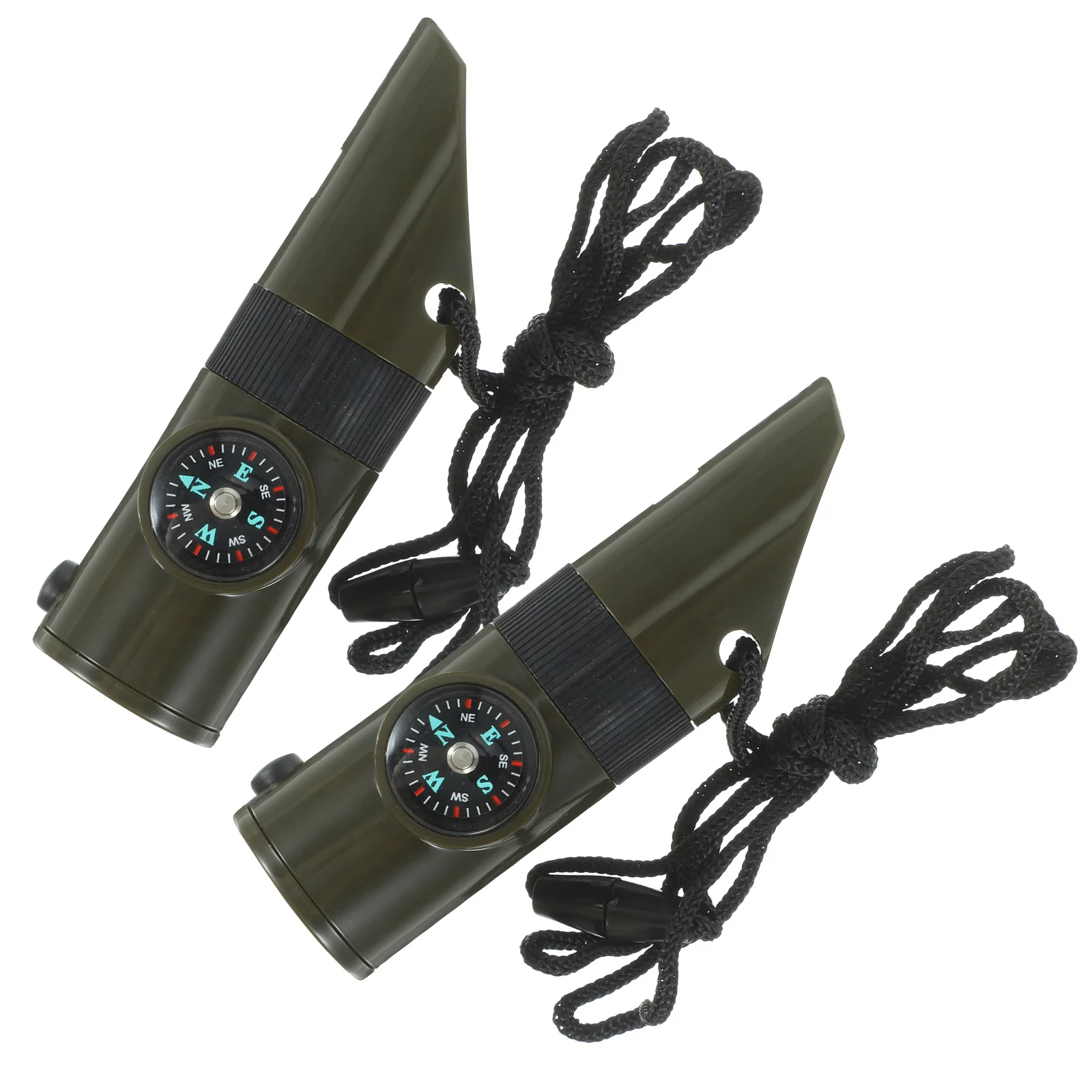2Pcs Multi-Functional Survival Whistles Compass Thermometer LED Light Magnifier Emergency Outdoor Camping Hiking Fishing