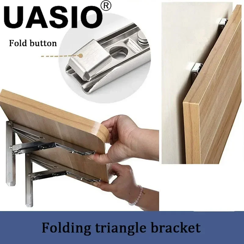 2PCS Stainless Steel Bracket Folding Shelf Brackets Heavy Duty Collapsible Shelf Bracket for Table Work Space Saving DIY Bracket