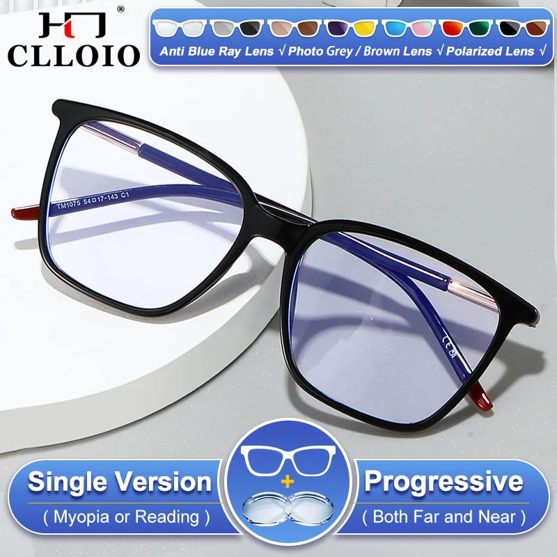 

CLLOIO Versatile Style Square Design Men Anti Blue Ray Myopia Glasses High Quality Photochromic Progressive Prescription Eyeware